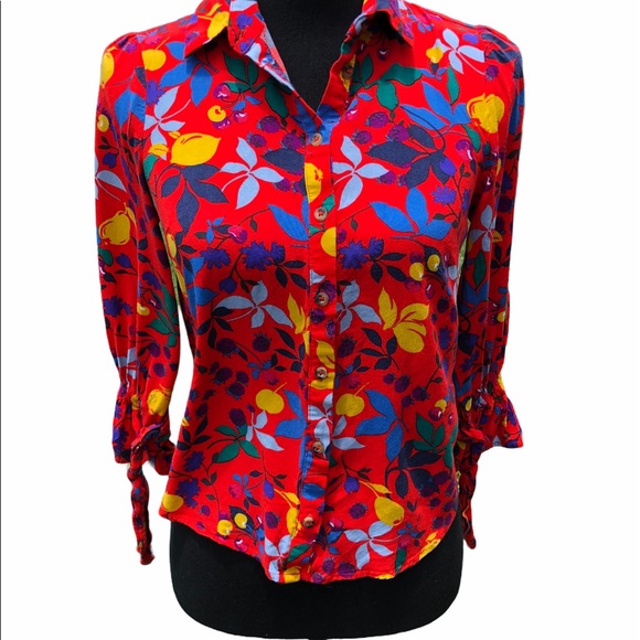 Floral 2/3 sleeve button down MAEVE blouse - Picture 1 of 8